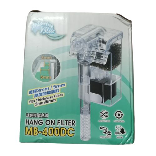 MARINE BLUE MB-400DC Mini Hang On Filter for Aquarium Nano Fish Tank and Bowl | 2.5 Watts | 250 L/H